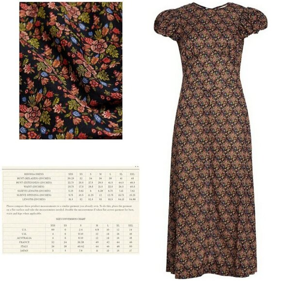 💕DÔEN💕 Rhodia Dress ~ Puff Sleeve A-Line Maxi Noir Forest Floral Print XL NWOT - Picture 10 of 16